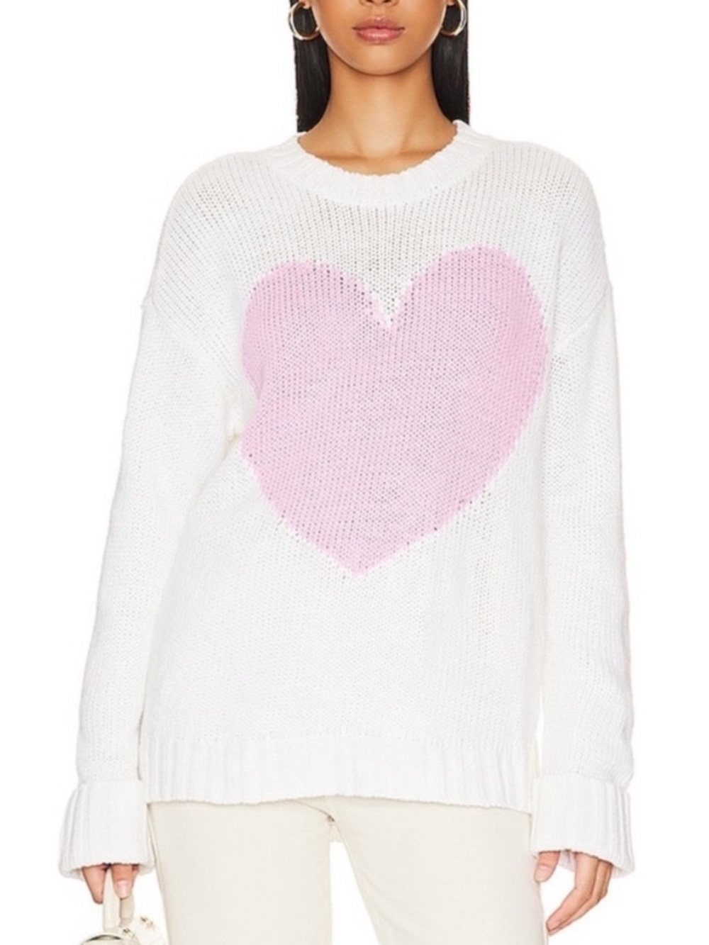 Show Me Your MuMu White Sweater with Pink Heart Motif